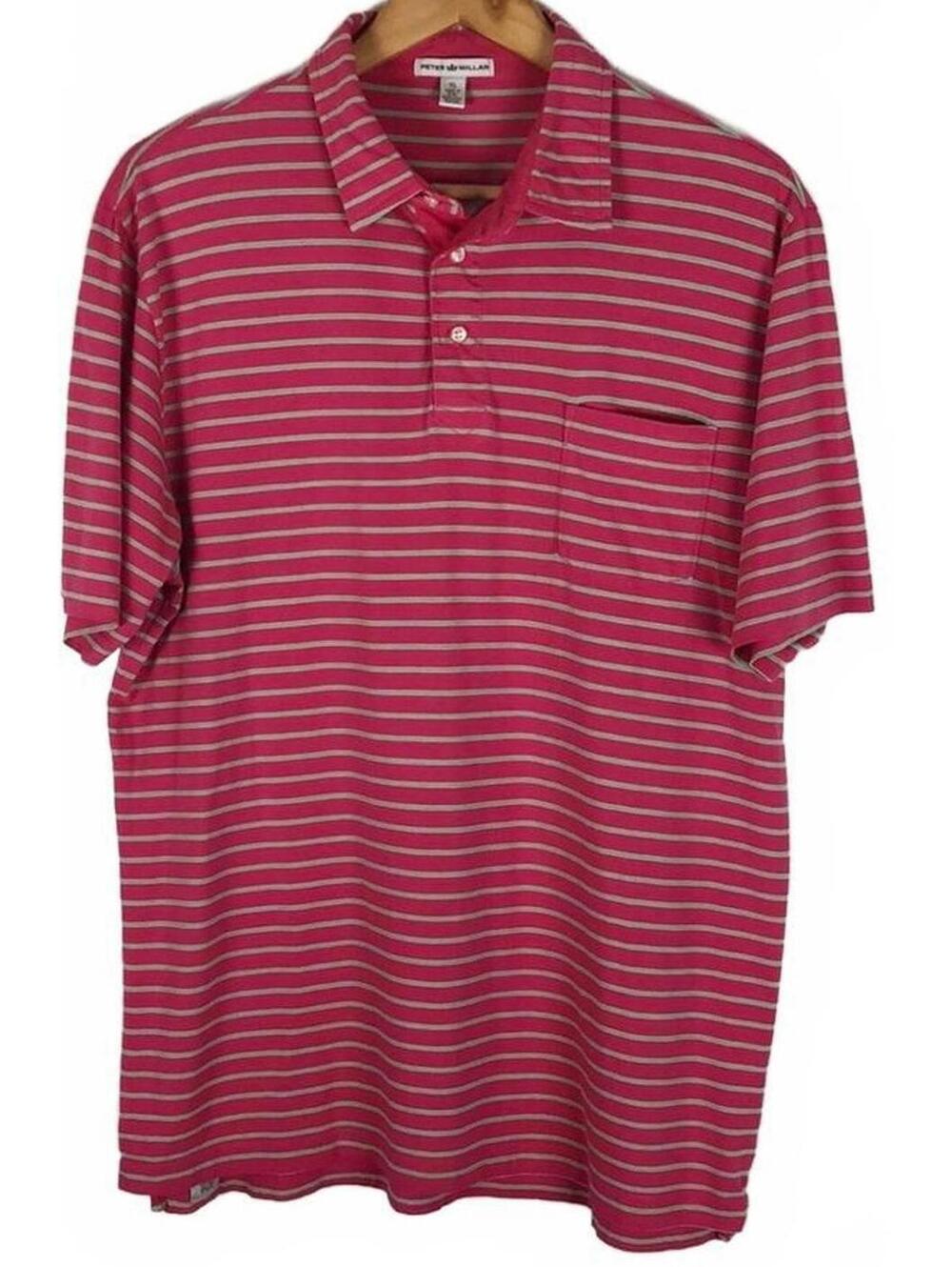 Peter Millar Pink Striped Pima Cotton Polo Shirt Sz XL